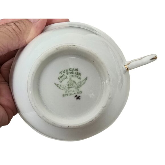 Antique Tea Cup & Saucer Blue White Birds Tuscan Fine English Bone China - Picture 7 of 8